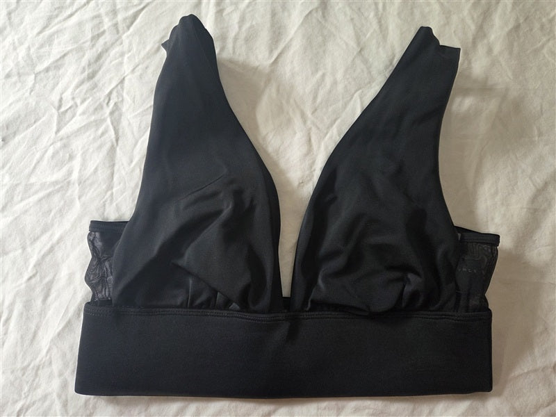 NWT Swimsuits for All Ashley Graham 4 Deep V Bikini Top Mesh Black 136625