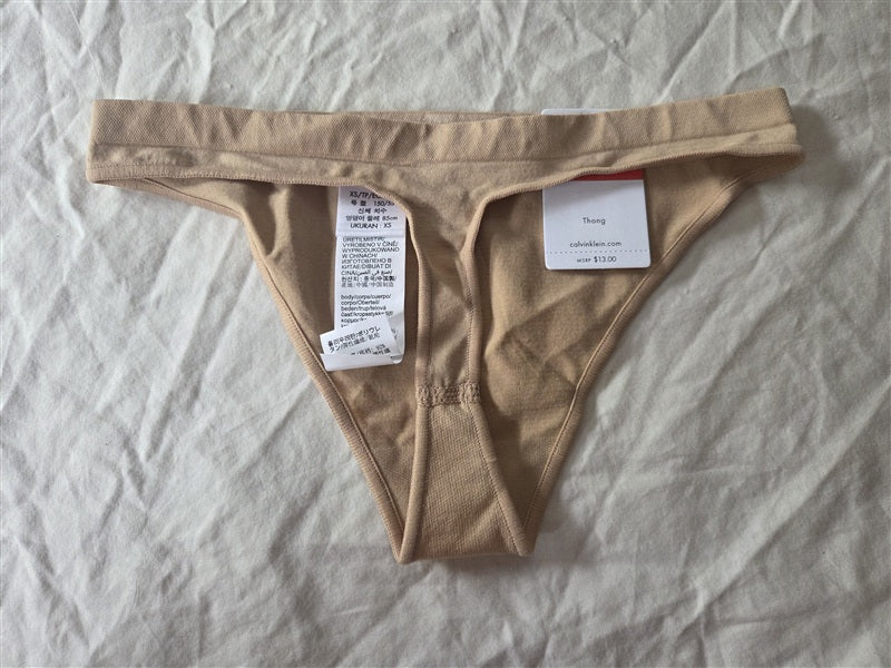 NWT Calvin Klein XS Pure Seamless Thong QD3544 Beige 136632