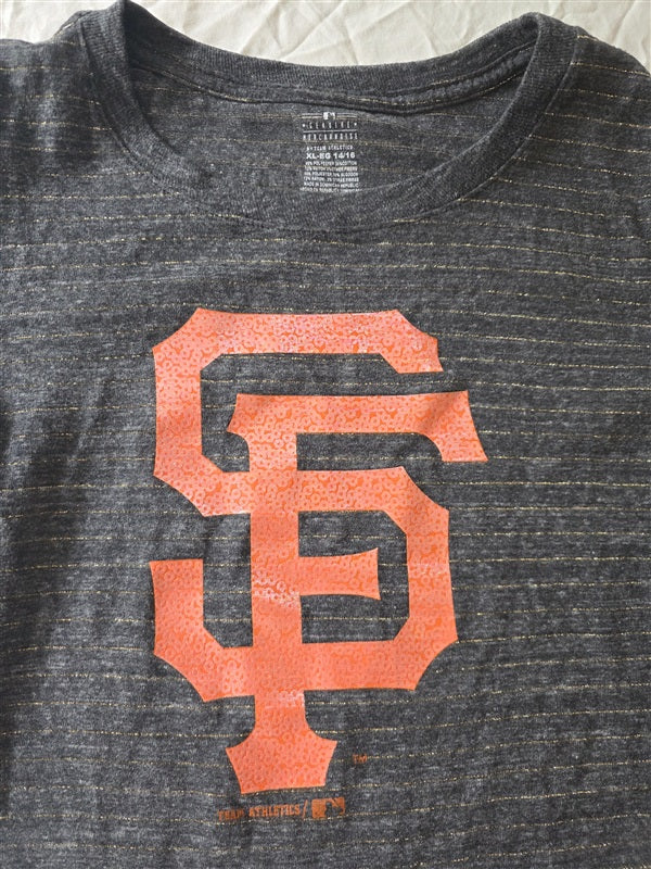 NWOT Team Athletics XL 16 Girl Initial San Francisco Gold Sparkle T Shirt 136641