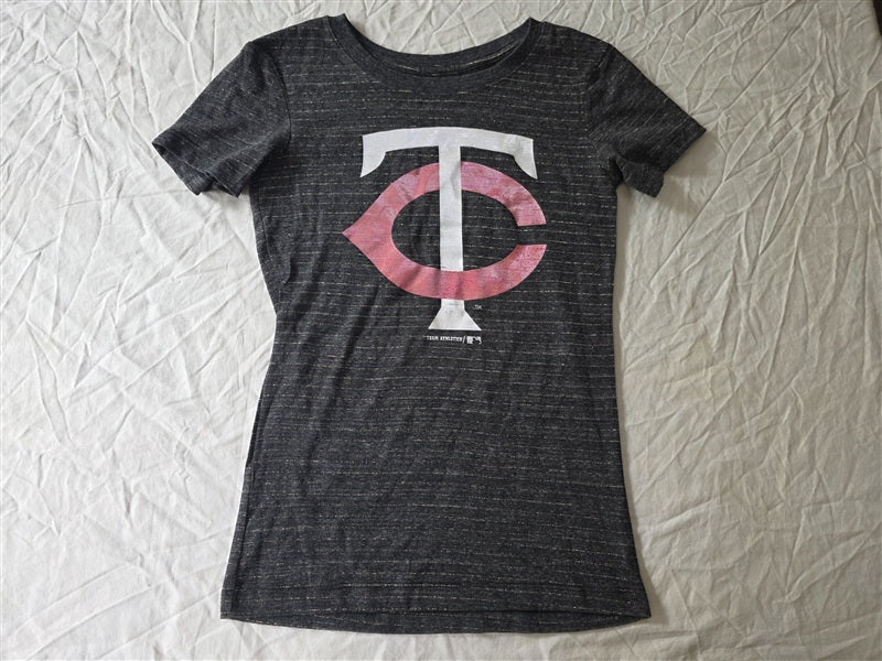 NWOT MLB M 7-8 Minnesota Twins Girls Glitter Stripe Baseball T Shirt 136642
