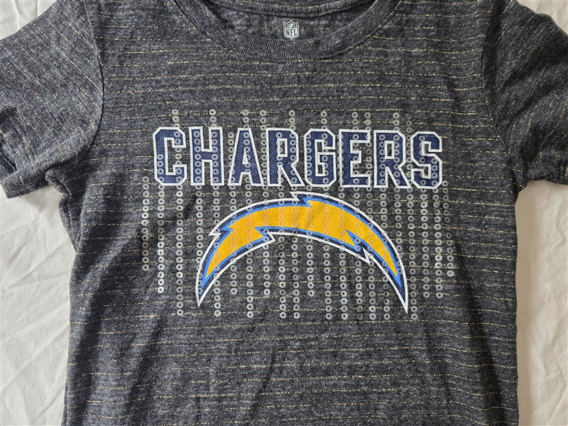 NWOT NFL Team L 10-12 Los Angeles Charger Girls Sequin Crew Neck T Shirt 136653