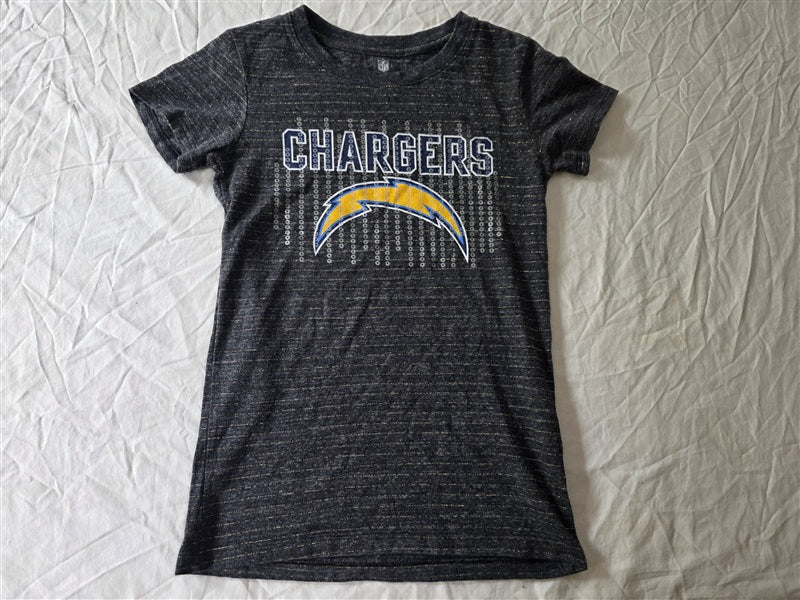 NWOT NFL Team L 10-12 Los Angeles Charger Girls Sequin Crew Neck T Shirt 136653