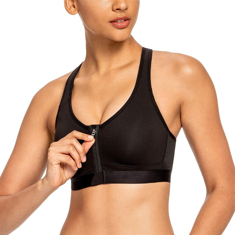 NWT Nola 42DD Padded Zip Up Wirefree Sports Bra Black 136673