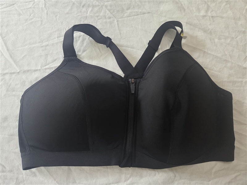 NWT Nola 42DD Padded Zip Up Wirefree Sports Bra Black 136673