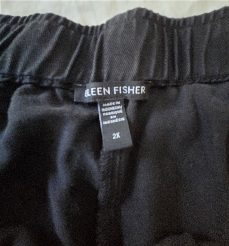 PO Eileen Fisher 2X Black Stretch Pull On Ankle Pants 136692