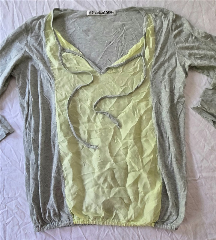 NWOT Michael Stars OS Color Block Mixed T Shirt 3/4 Sleeve Top 136693