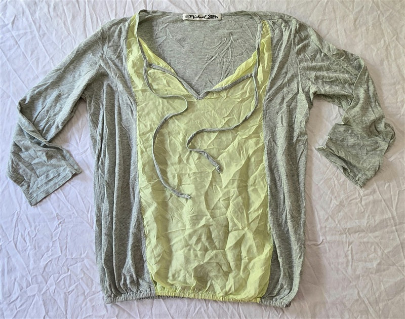 NWOT Michael Stars OS Color Block Mixed T Shirt 3/4 Sleeve Top 136693