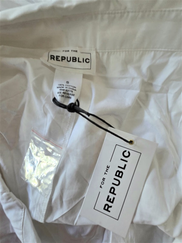 NWT For the Republic S Cotton Button Up Long Sleeve Ruched Shirt 136695