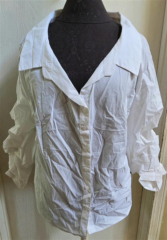 NWT For the Republic S Cotton Button Up Long Sleeve Ruched Shirt 136695