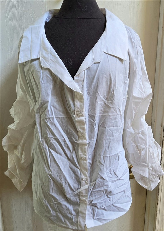 NWT For the Republic S Cotton Button Up Long Sleeve Ruched Shirt 136695