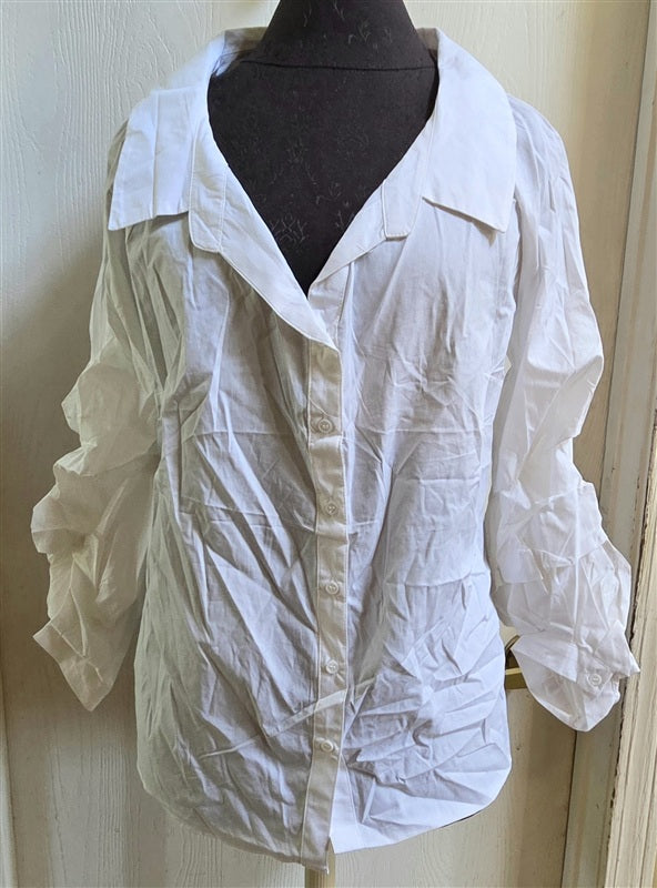 NWT For the Republic S Cotton Button Up Long Sleeve Ruched Shirt 136695