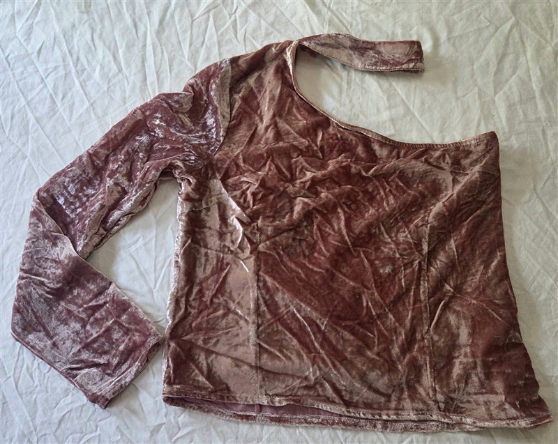 NWOT Anthropologie J.O.A. M 1 Shoulder Pink Velvet Choker Neck Top 136698