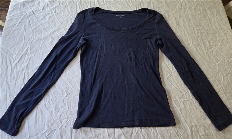 PO Eileen Fisher PS Solid Blue Organic Cotton Long Sleeve T Shirt 136700