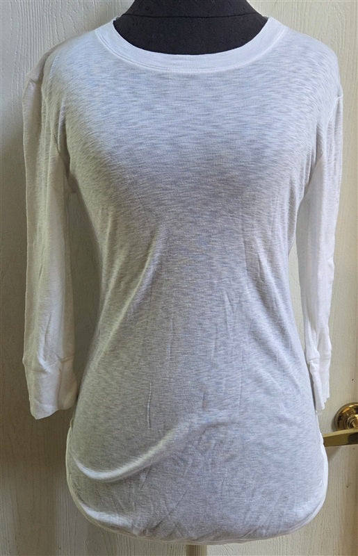 NWOT Michael Stars OS Long Sleeve Ribbed T Shirt White Round Hem 136704