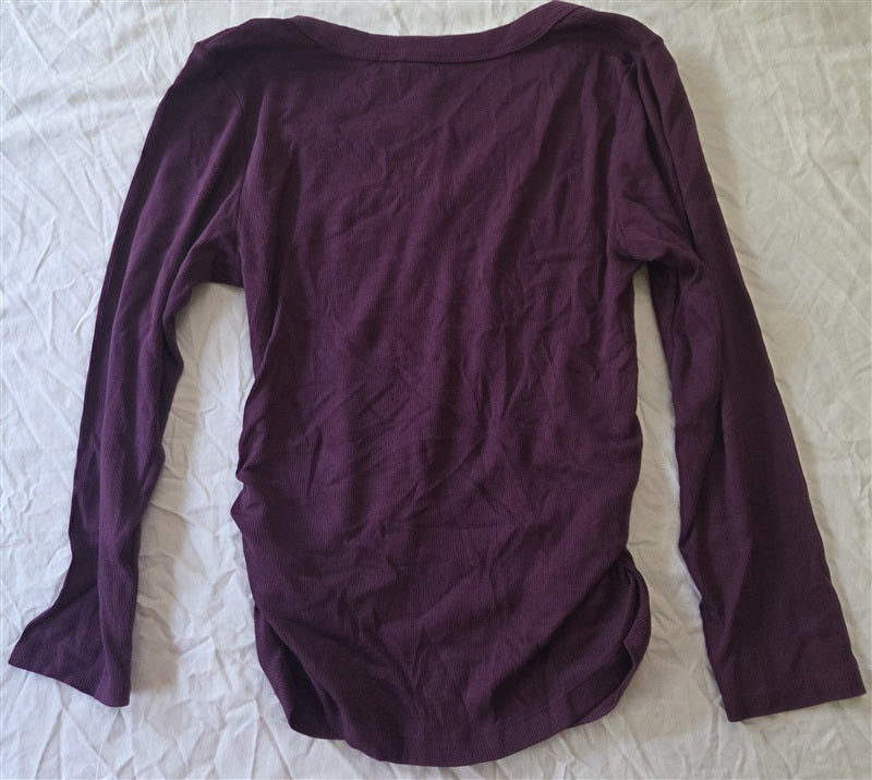 NWOT Michael Stars S Sylvie V-Neck Shirred Sides Tee Wine 136705