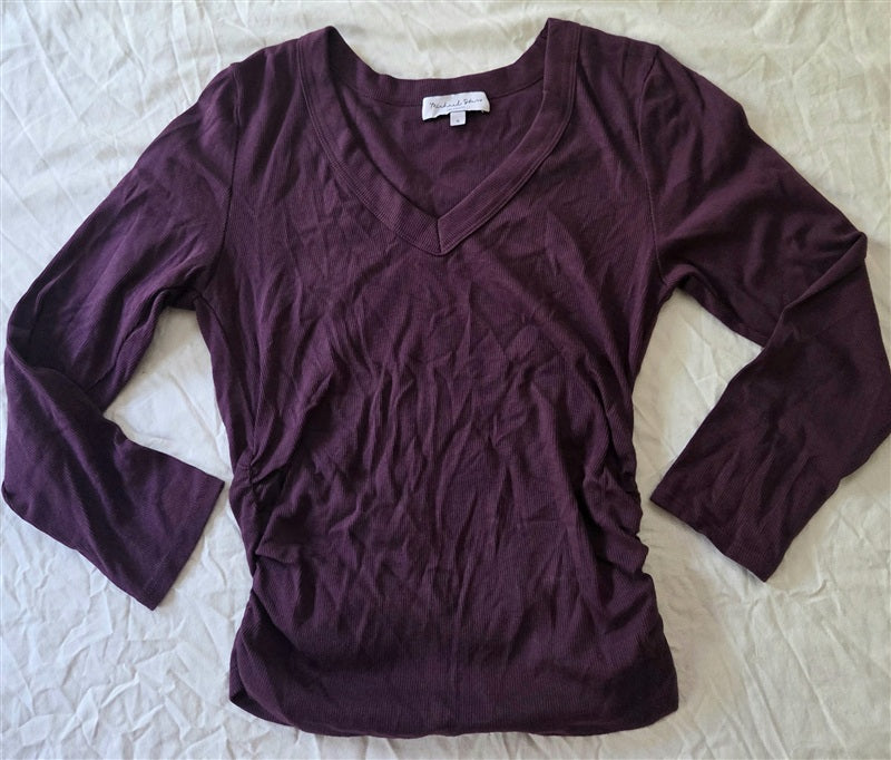 NWOT Michael Stars S Sylvie V-Neck Shirred Sides Tee Wine 136705