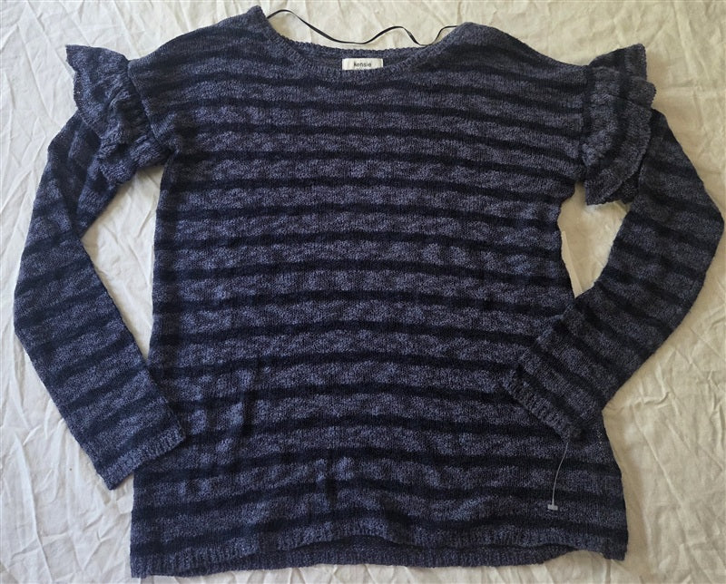 NWT Kensie S Boucle Ruffle Sleeve Stripe Delicate Sweater 136711