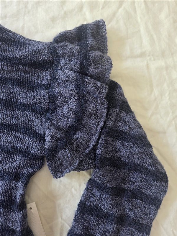 NWT Kensie S Boucle Ruffle Sleeve Stripe Delicate Sweater 136711