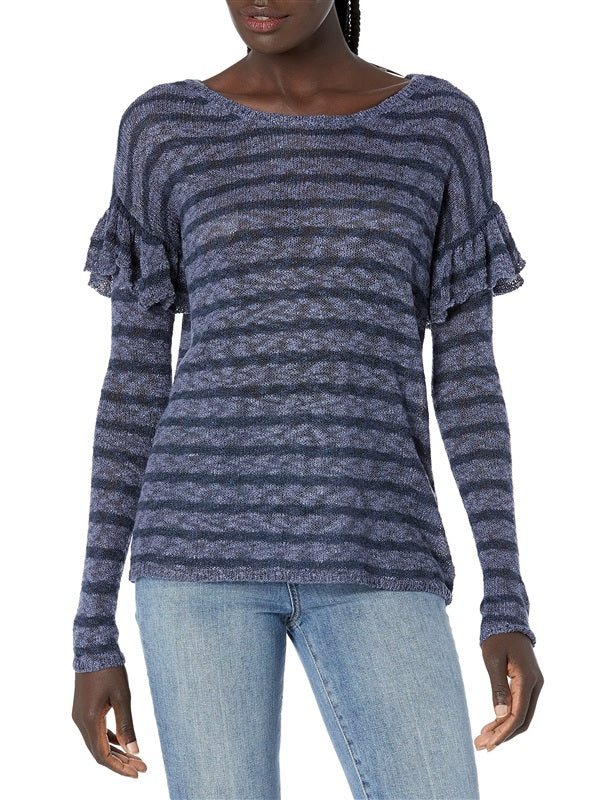 NWT Kensie S Boucle Ruffle Sleeve Stripe Delicate Sweater 136711