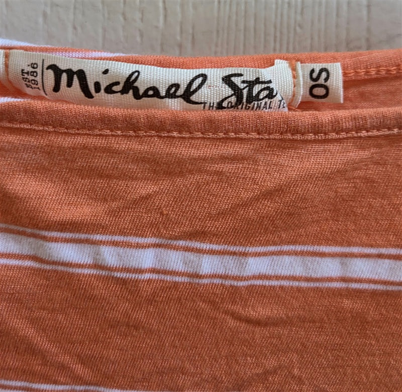 NWOT Michael Stars OS Stripe 3/4 Dolman Sleeve Tunic Top Orange 136712