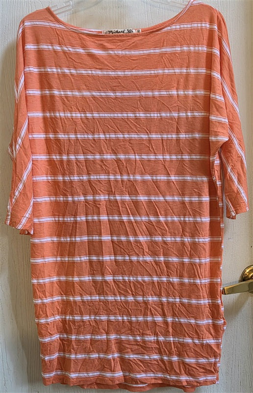 NWOT Michael Stars OS Stripe 3/4 Dolman Sleeve Tunic Top Orange 136712