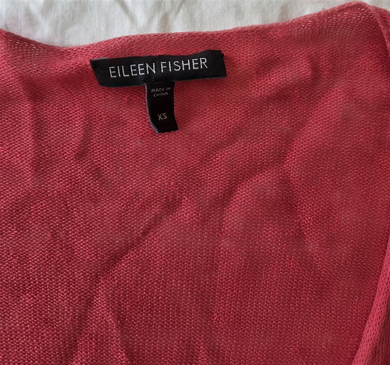 NWOT Eileen Fisher XS Linen Cropped 3/4 Sleeve Cardigan Sweater Pink 136714