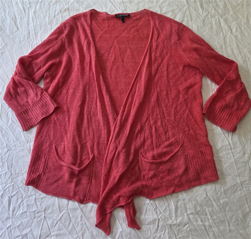 NWOT Eileen Fisher XS Linen Cropped 3/4 Sleeve Cardigan Sweater Pink 136714