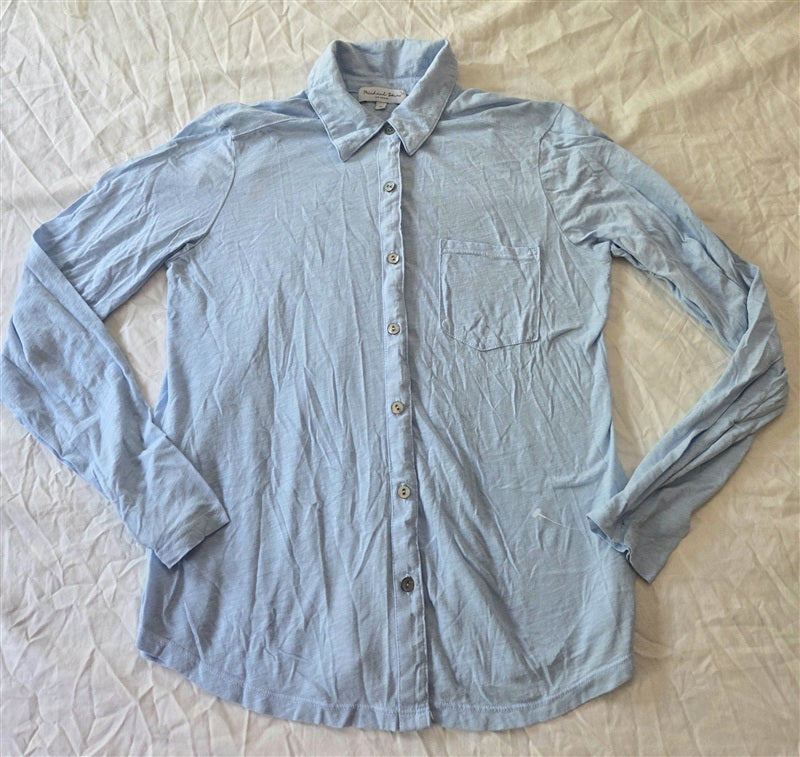 NWOT Michael Stars XS KNIT Harley Long Sleeve Button Down Top Blue 136716