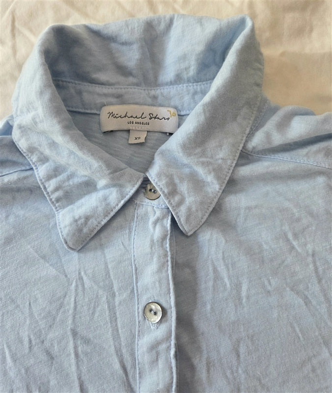 NWOT Michael Stars XS KNIT Harley Long Sleeve Button Down Top Blue 136716