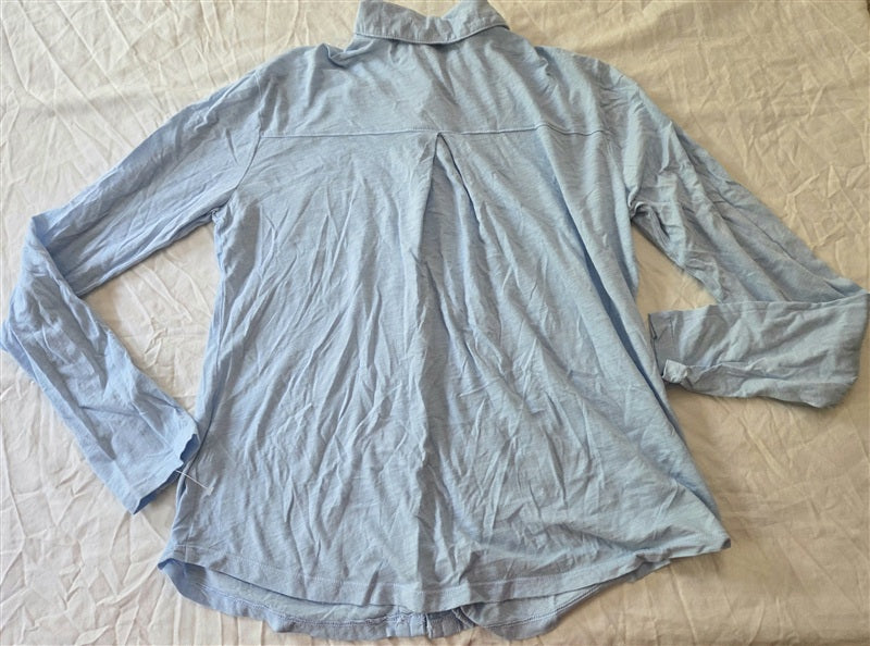 NWOT Michael Stars XS KNIT Harley Long Sleeve Button Down Top Blue 136716