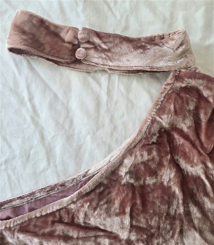 NWOT Anthropologie J.O.A. S 1 Shoulder Pink Velvet Choker Neck Top 136719
