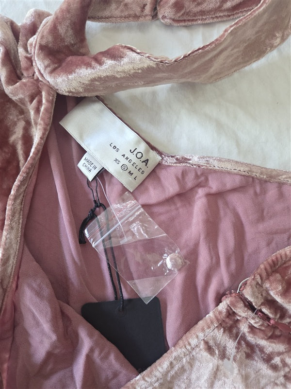 NWOT Anthropologie J.O.A. S 1 Shoulder Pink Velvet Choker Neck Top 136719