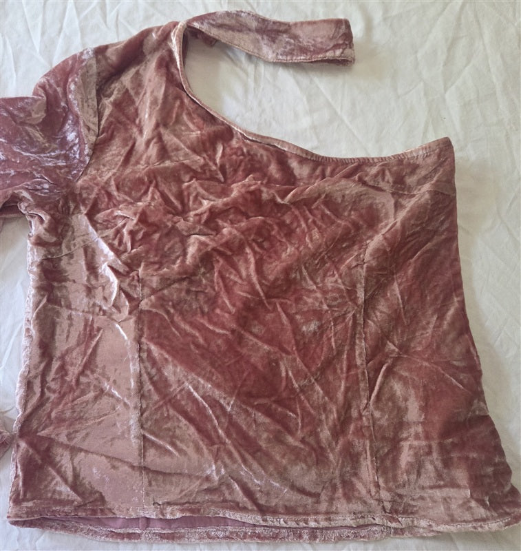 NWOT Anthropologie J.O.A. S 1 Shoulder Pink Velvet Choker Neck Top 136719