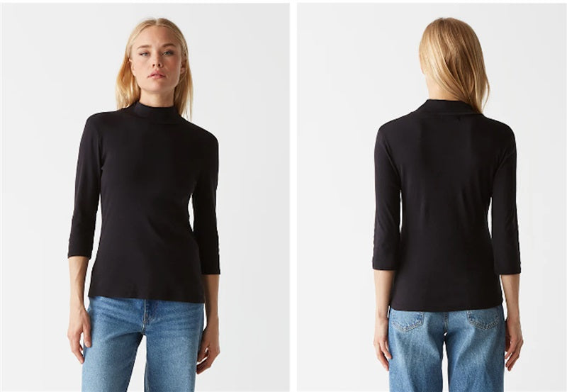 NWOT Michael Stars S Long Sleeve Mock Neck T Shirt Black 136720
