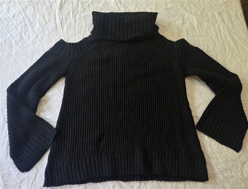 NWT Anthropologie J.O.A. XS Turtle Neck Cold Shoulder Sweater Black 136726