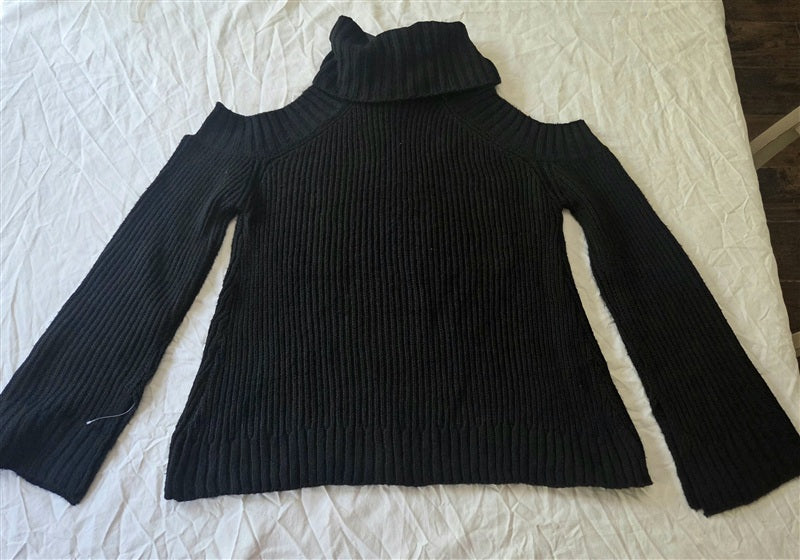 NWT Anthropologie J.O.A. XS Turtle Neck Cold Shoulder Sweater Black 136726