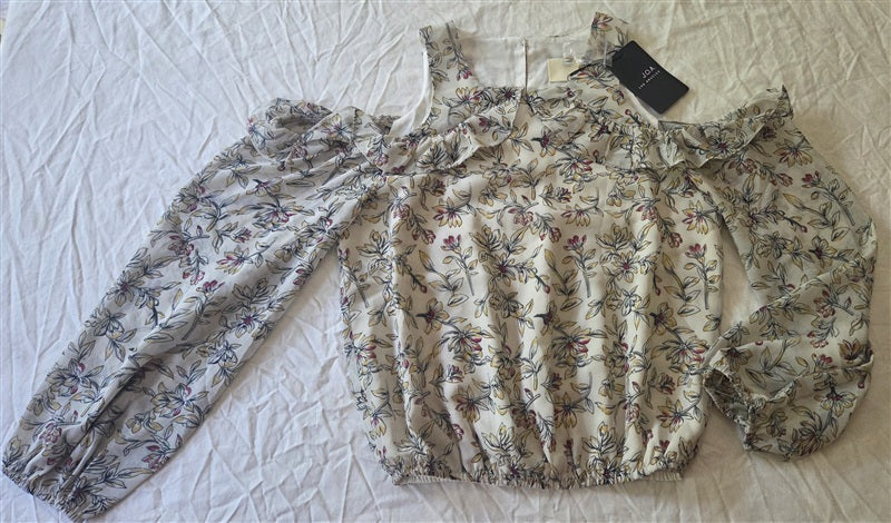 NWT Anthropologie J.O.A. XS High Neck Cold Shoulder Floral Blouse Top 136727