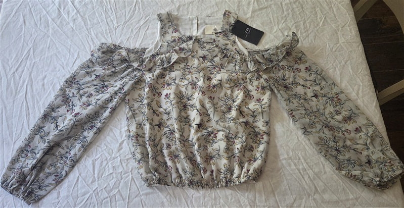 NWT Anthropologie J.O.A. XS High Neck Cold Shoulder Floral Blouse Top 136727