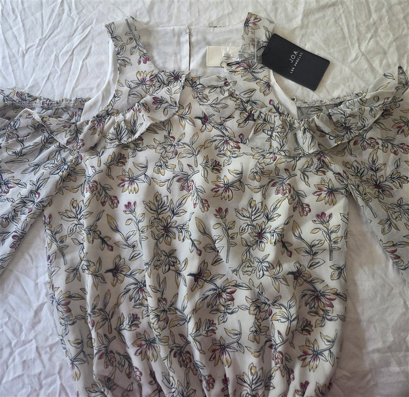 NWT Anthropologie J.O.A. XS High Neck Cold Shoulder Floral Blouse Top 136727