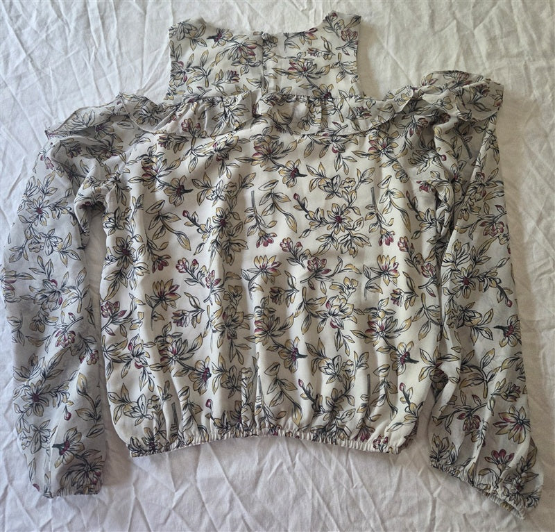 NWT Anthropologie J.O.A. XS High Neck Cold Shoulder Floral Blouse Top 136727