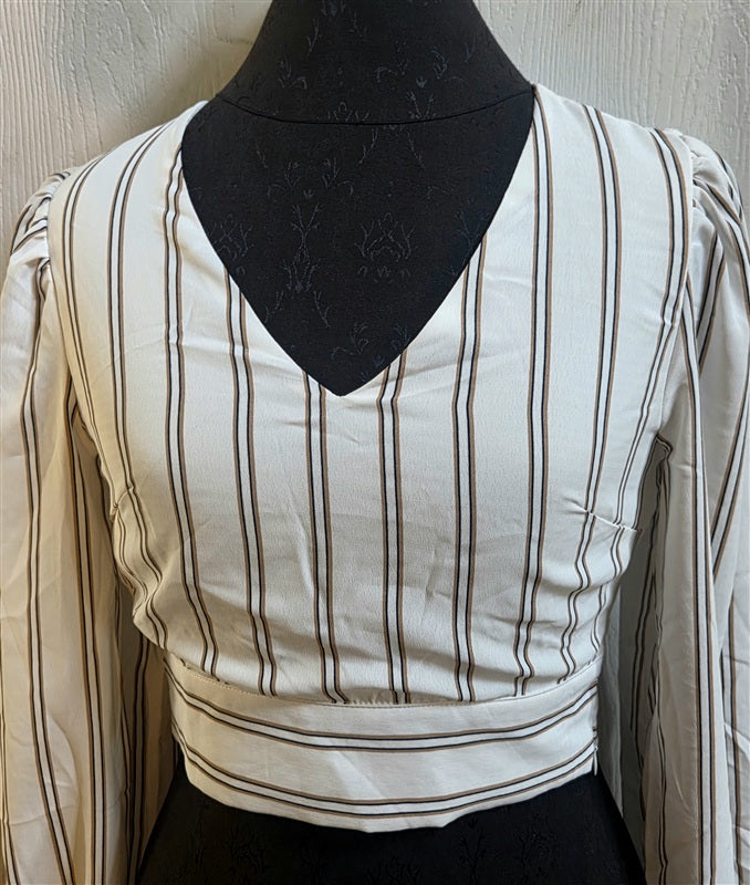 NWT Anthropologie J.O.A. XS Cropped V Neck Striped Bow Top 136728