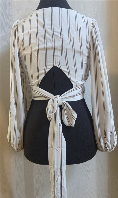 NWT Anthropologie J.O.A. XS Cropped V Neck Striped Bow Top 136728