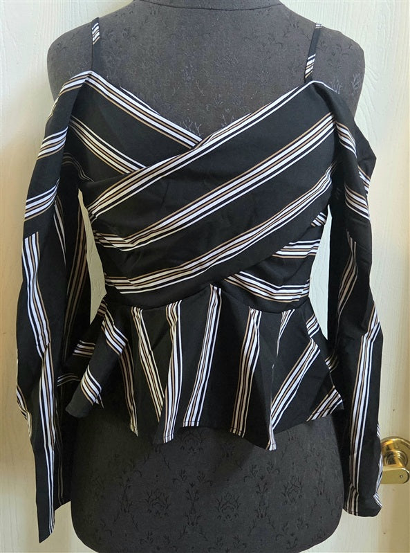 NWT Anthropologie J.O.A. S Cross Over Cold Shoulder Stripe Blouse Top 136729