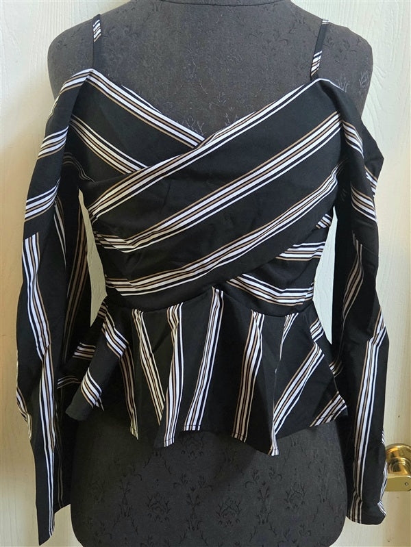 NWT Anthropologie J.O.A. S Cross Over Cold Shoulder Stripe Blouse Top 136729