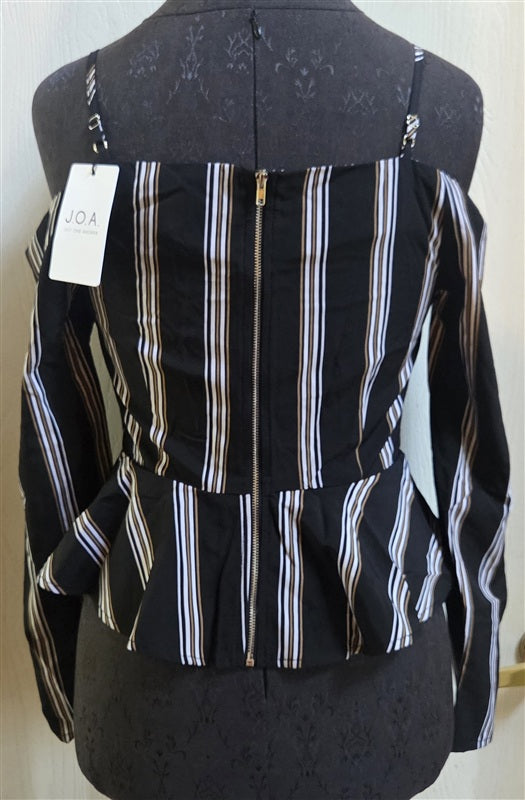 NWT Anthropologie J.O.A. S Cross Over Cold Shoulder Stripe Blouse Top 136729