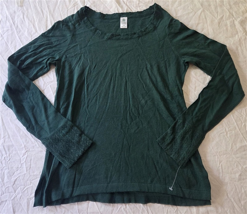 NWOT Aventura XS Heathered Green Tee Shirt Long Sleeve Lace Trim 136730