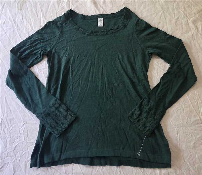 NWOT Aventura XS Heathered Green Tee Shirt Long Sleeve Lace Trim 136730