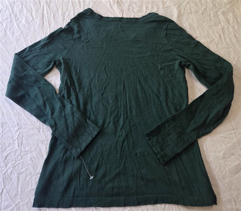 NWOT Aventura XS Heathered Green Tee Shirt Long Sleeve Lace Trim 136730
