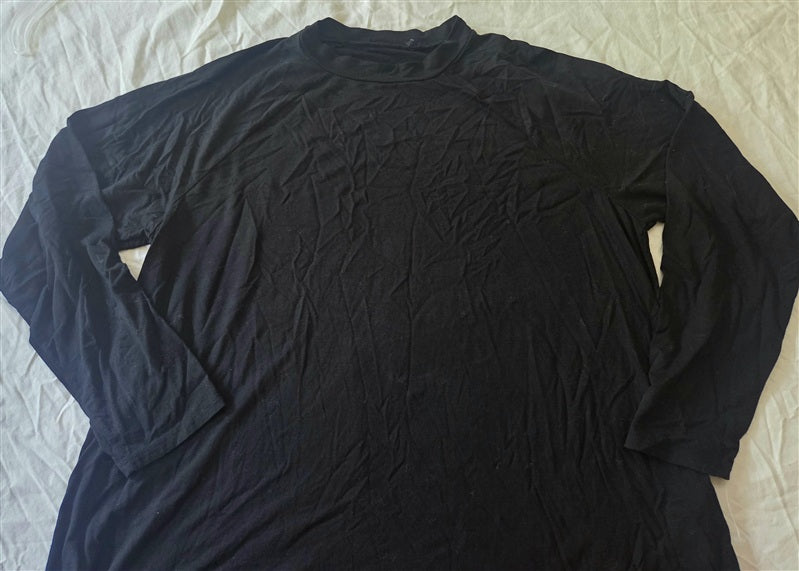 NWOT Eileen Fisher L Solid Black Long Sleeve Mock Neck T Shirt 136731
