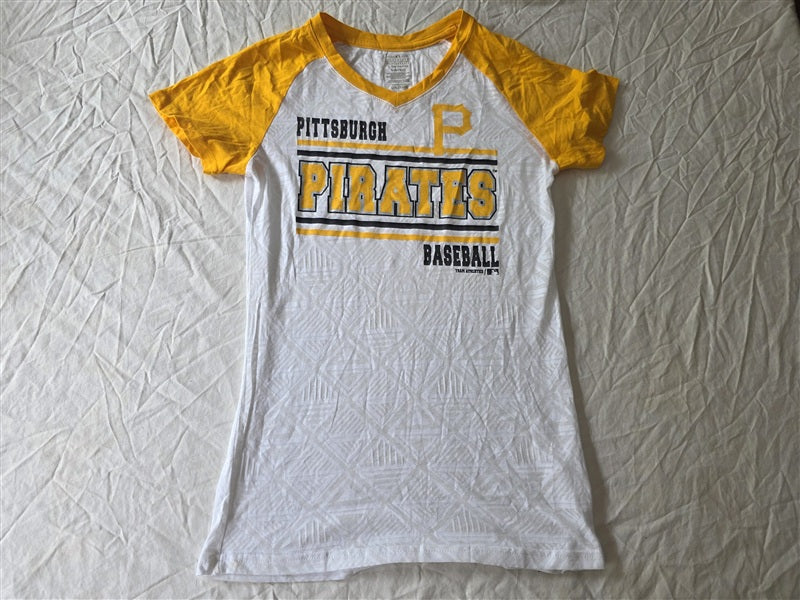 NWOT MLB L Pittsburg Pirates Yellow white V Neck Baseball T Shirt 136741